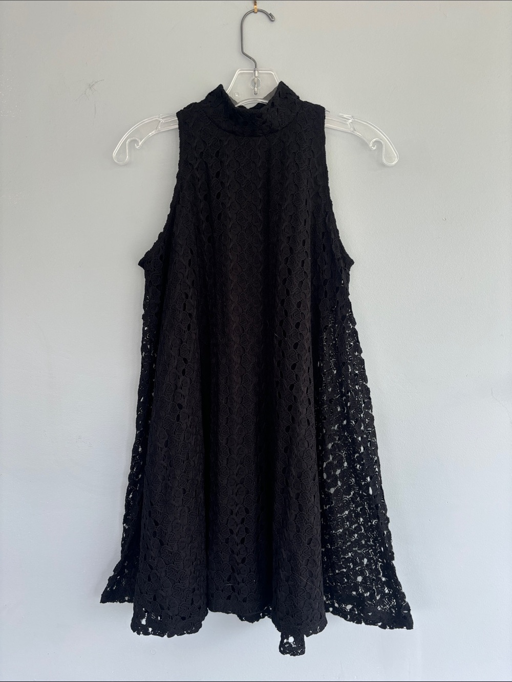 No Boundaries Black Sleeveless Crochet Swing Dress